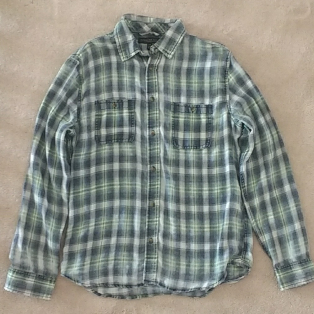Aeropostale Green Plaid Lightweight Flannel Shirt